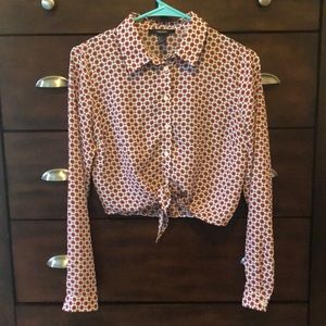 Cropped Tie Front Blouse